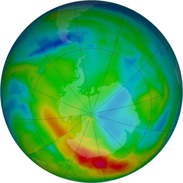 Antarctic ozone map for 16 July 2010